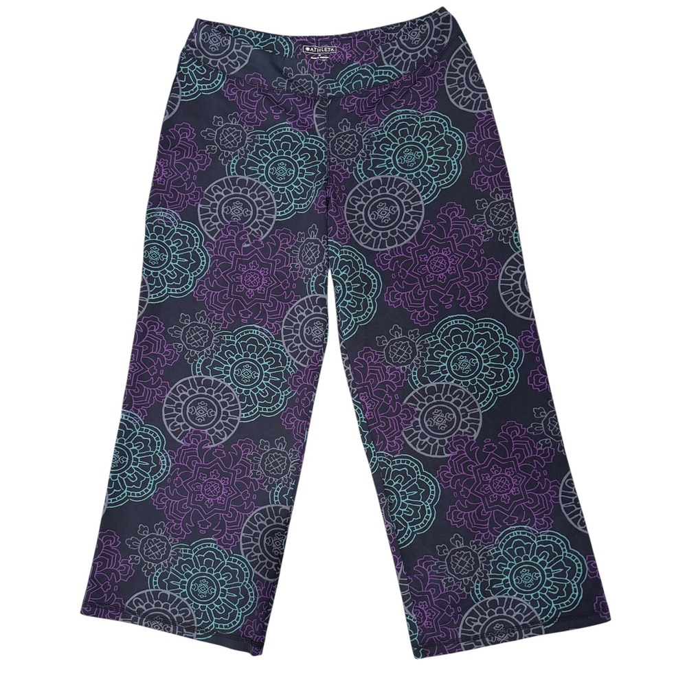 Athleta Women's‎ M Black Purple Teal Mandala Print Wide Leg Pants - Yoga